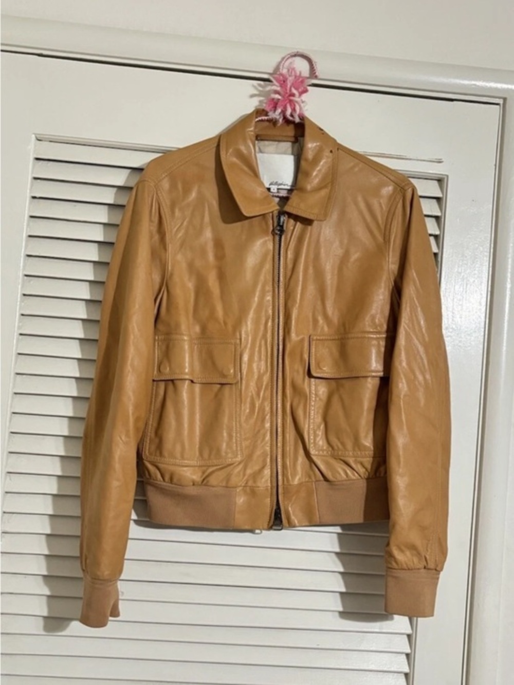 Philip Lim 3.1 leather tan jacket Leather Zip-Front Bomber front pocket collared